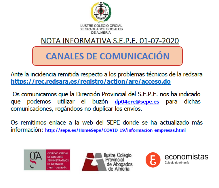 01.07.20200 NOTA INFORMATIVA SEPE CANALES DE COMUNICACIÓN