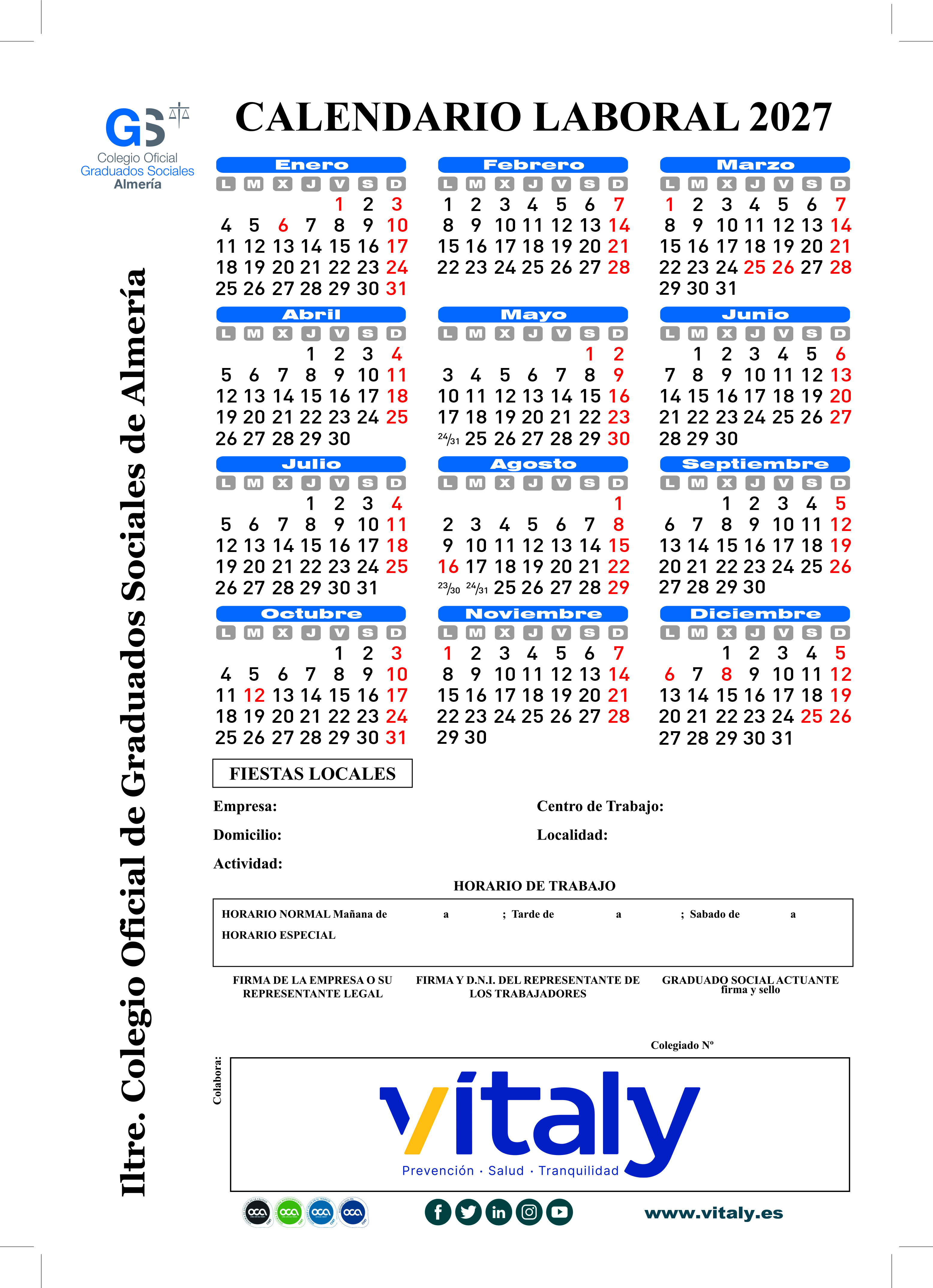 CALENDARIO LABORAL ALMERIA 2027 2
